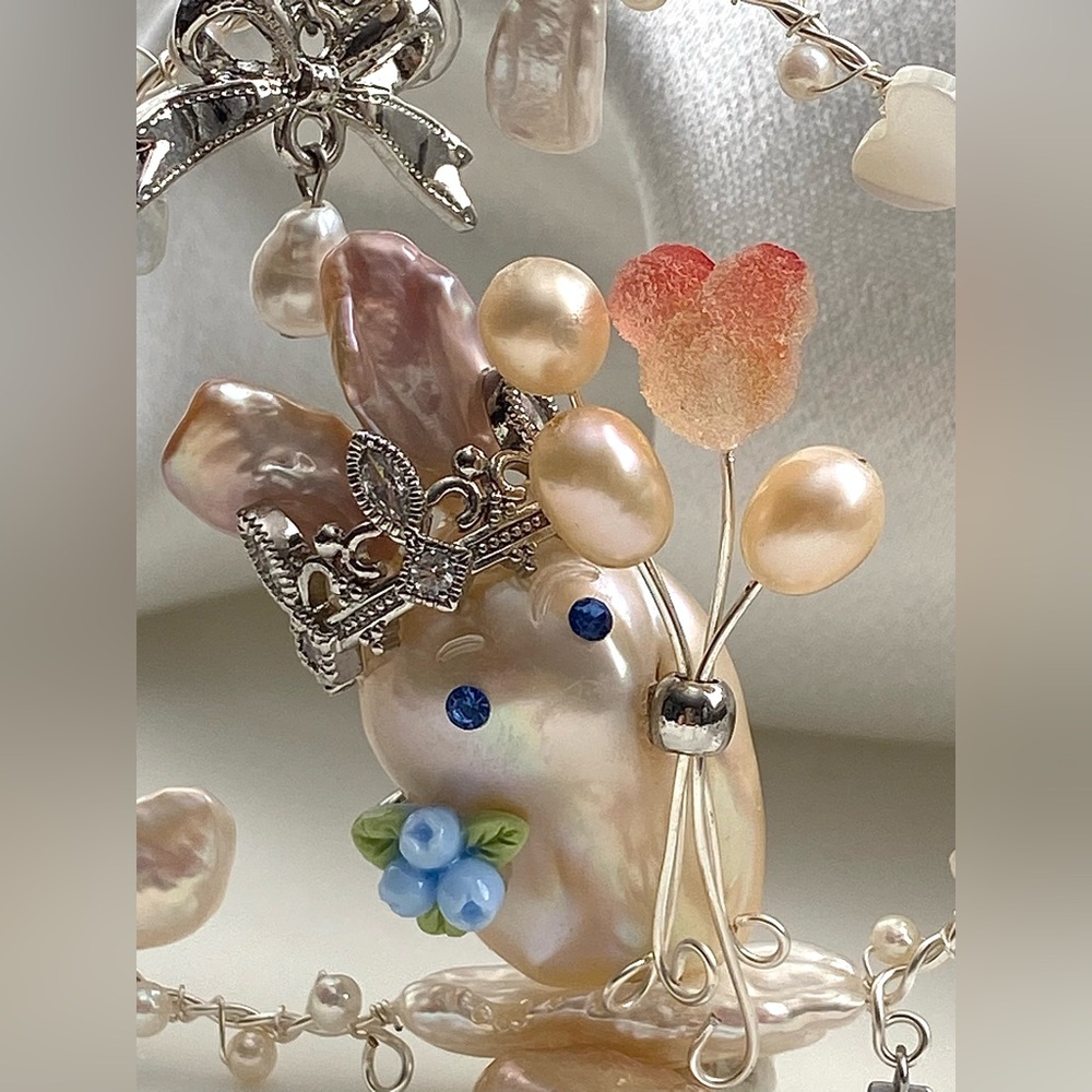 P230-Handmade Premium Flameball Pearl Bunny Detachable Pendant - Picture 15 of 15